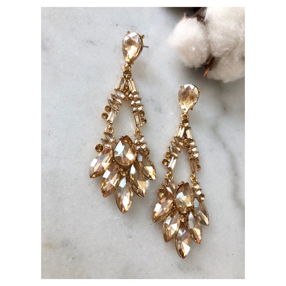 Formal Chandelier Earrings Champagne Gold - Picture 3 of 8